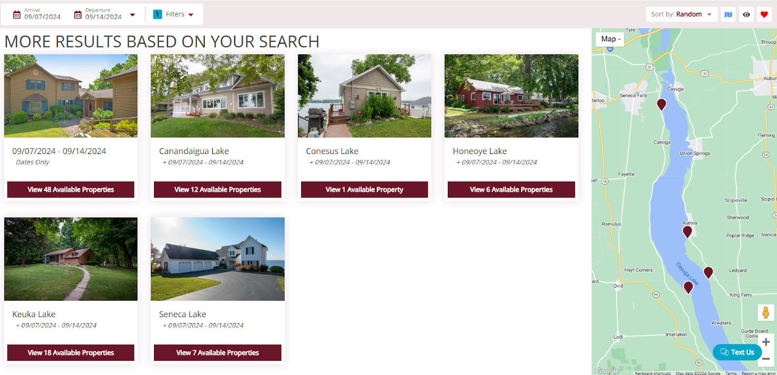More results based on your search: property cards and map shown after a filtered search